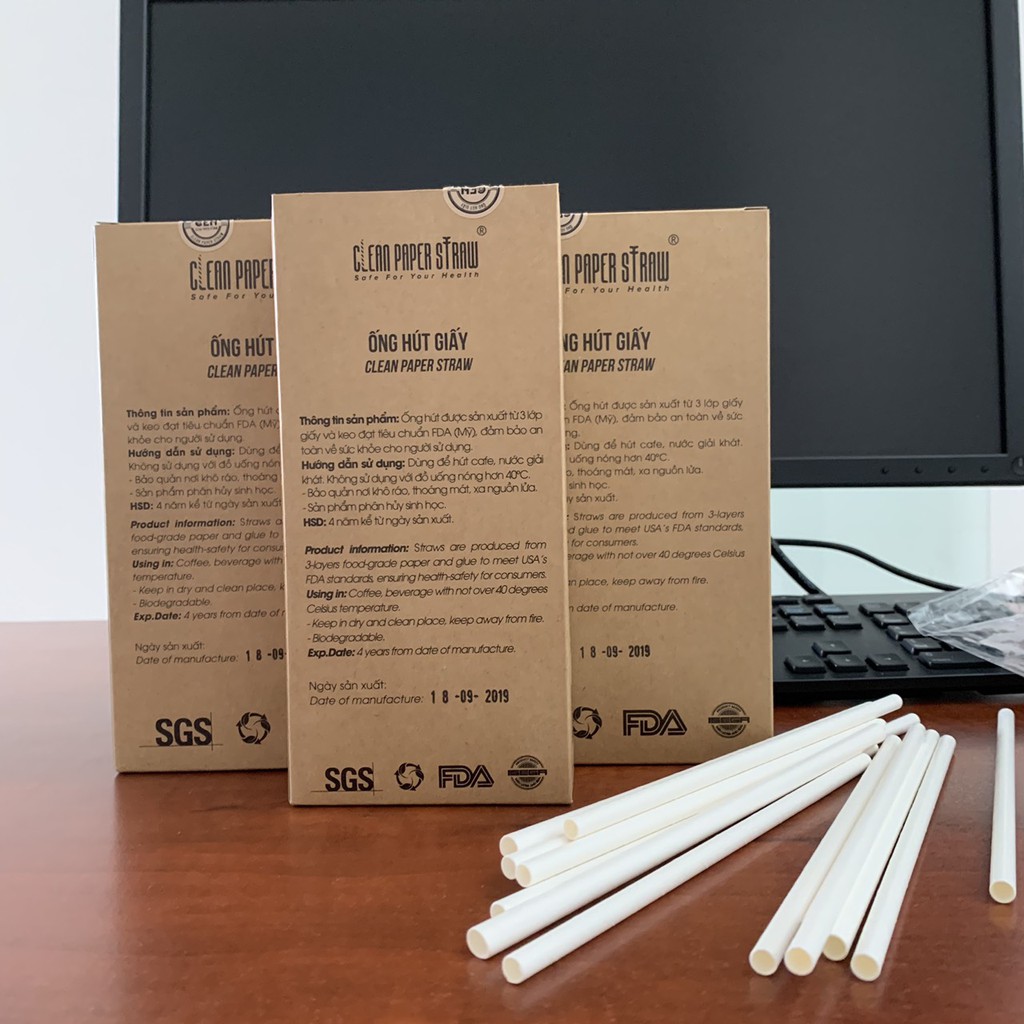 [1 thùng/24 hộp/4800 ống] ống hút giấy cao cấp Clean Paper Straw