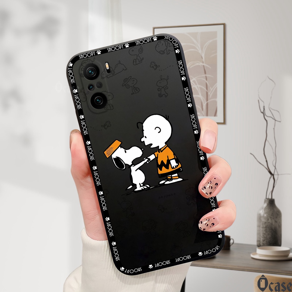 Ốp lưng Xiaomi Redmi K40 / K40 Pro / Mi 11X / Mi 11X pro / Poco F3in hình Snoopy cạnh viền vuông có bảo vệ camera