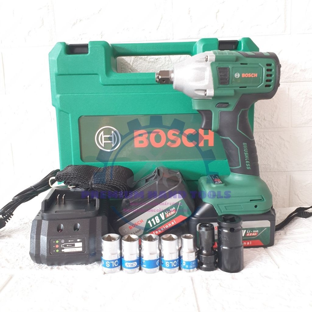 Máy siết bulong Bosch 118V 2 pin đầu 2 trong 1 100% dây đồng không chổi than  tặng Kèm đầu chuyển vít