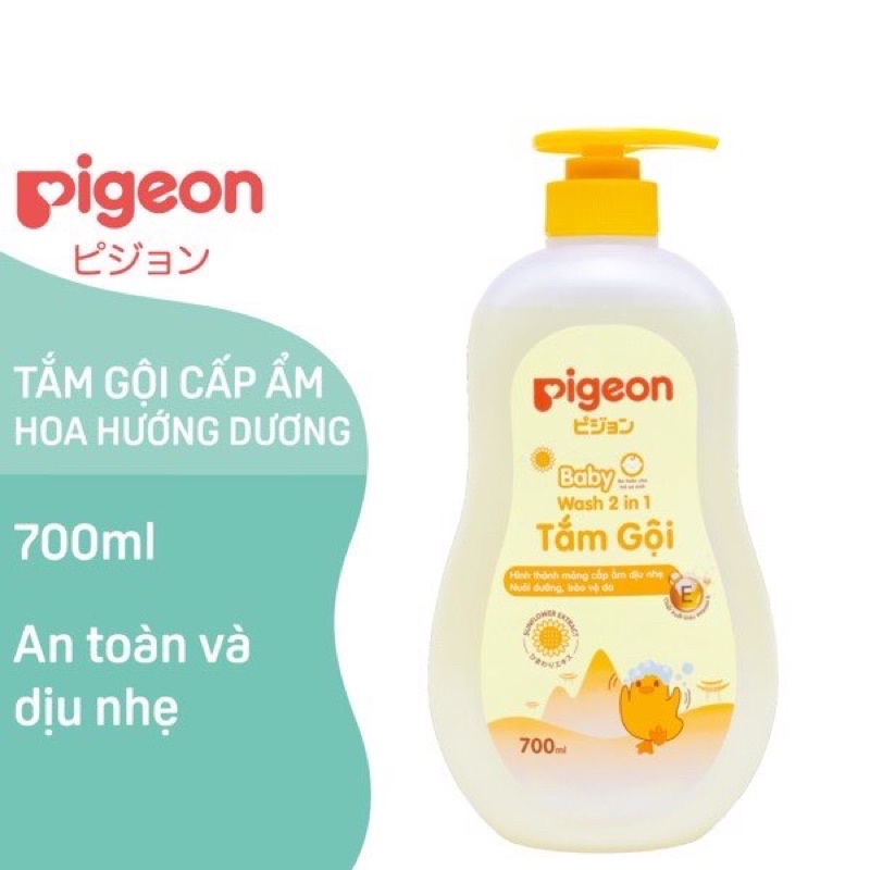 Sữa tắm dầu gội đầu cho em bé trẻ sơ sinh trai gái sữa tắm gội pigeon 2in1 diụ nhẹ cấp ẩm Hoa hướng dương Jojoba 700ml