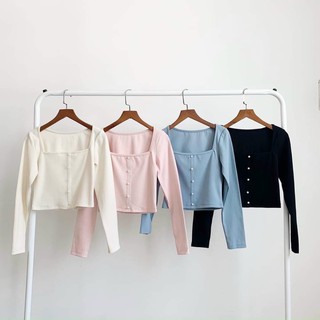 Áo Thun Tay Dài Cổ Vuông Đính Ngọc A3