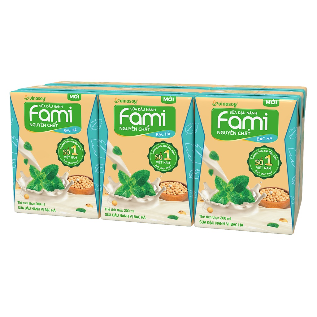 Thùng Sữa đậu nành Fami Nguyên Chất ít đường (36 hộp x 200ml) + Combo 2 lốc Bạc Hà &amp; Sữa dừa(12 hộp x 200ml