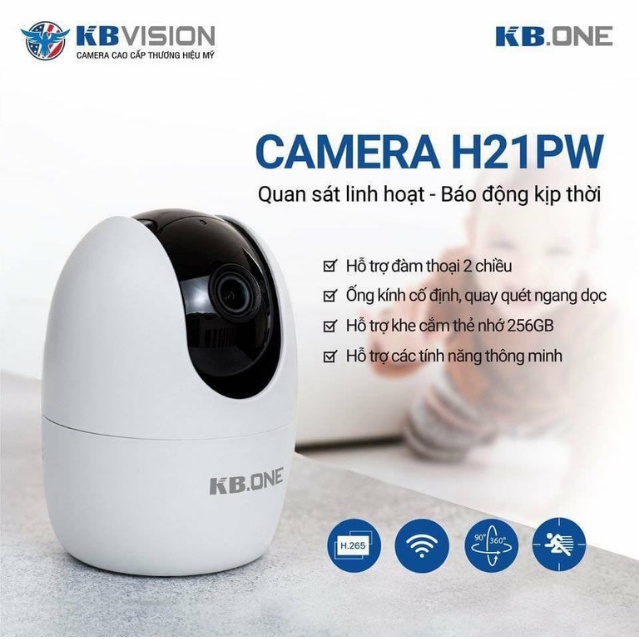 Camera IP Wifi KBONE KN-H21P 1080p xem, giám sát từ xa qua điện thoại, máy tính