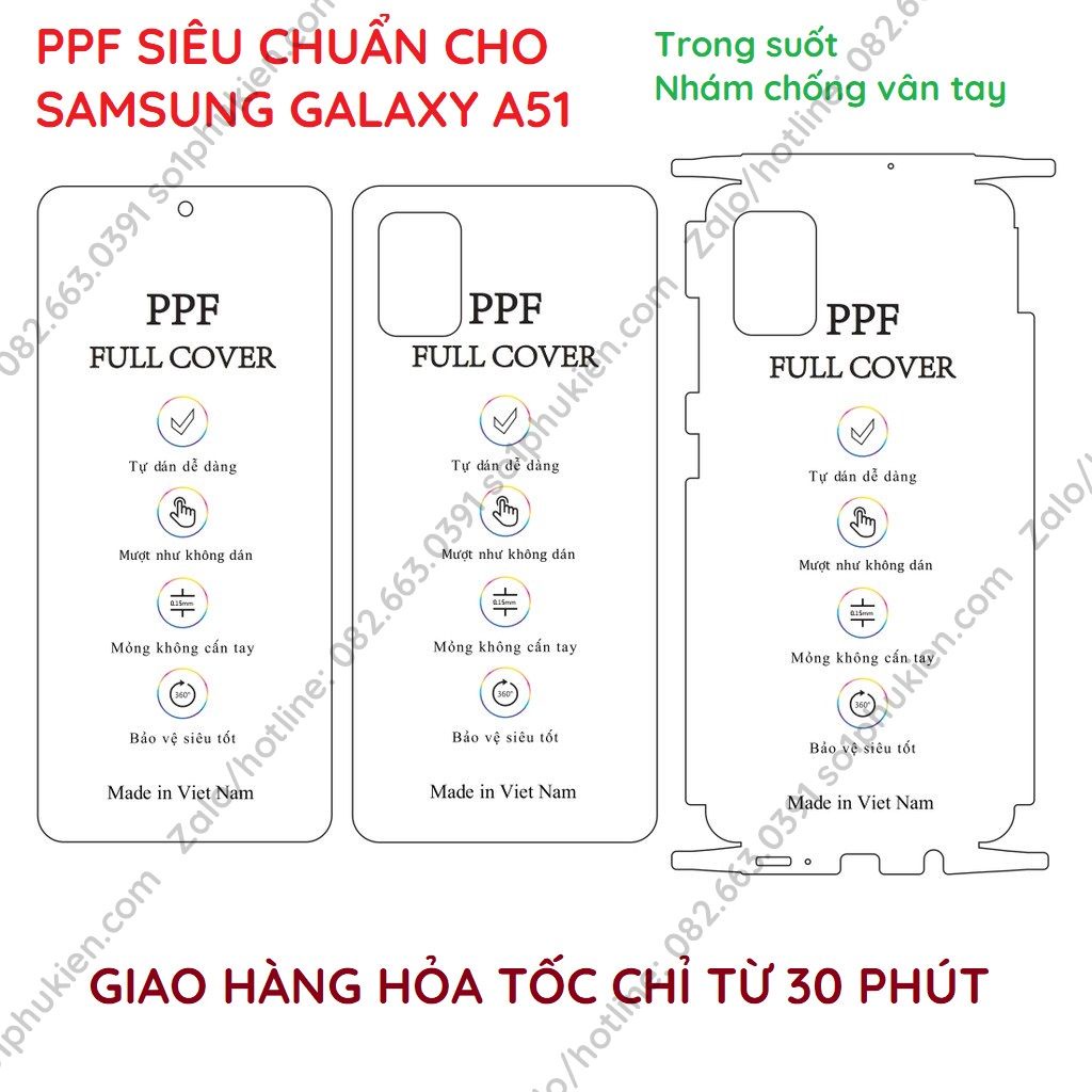 Dán bảo vệ màn hình, mặt lưng ppf Samsung Galaxy A51 và dán carbon