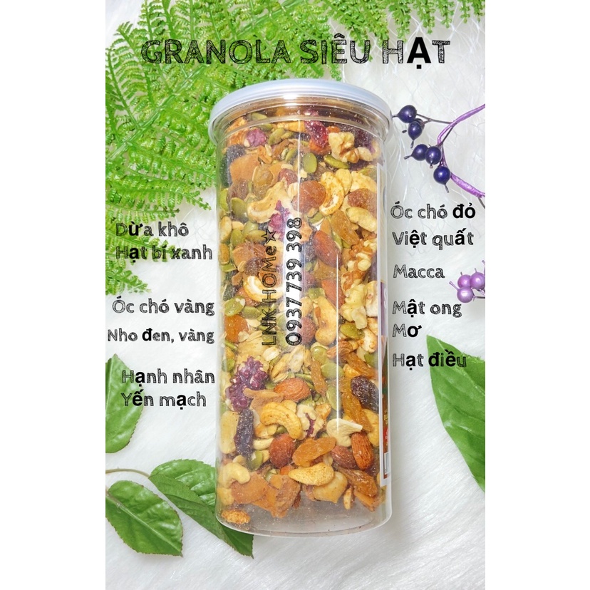 Granola Siêu Hạt cao cấp hủ 500gr, 90% các loại hạt, chỉ 10% yến mạch, Ngũ cốc ăn kiêng không đường