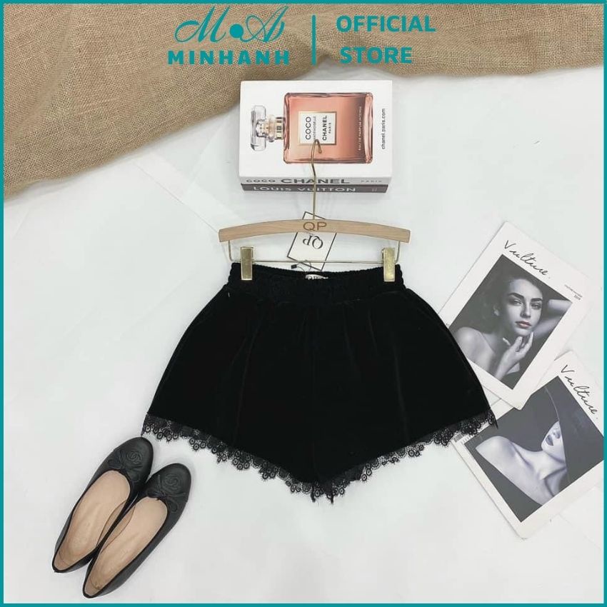 Quần short nữ Quần đùi nữ chất vải nhung đen phối ren QD4