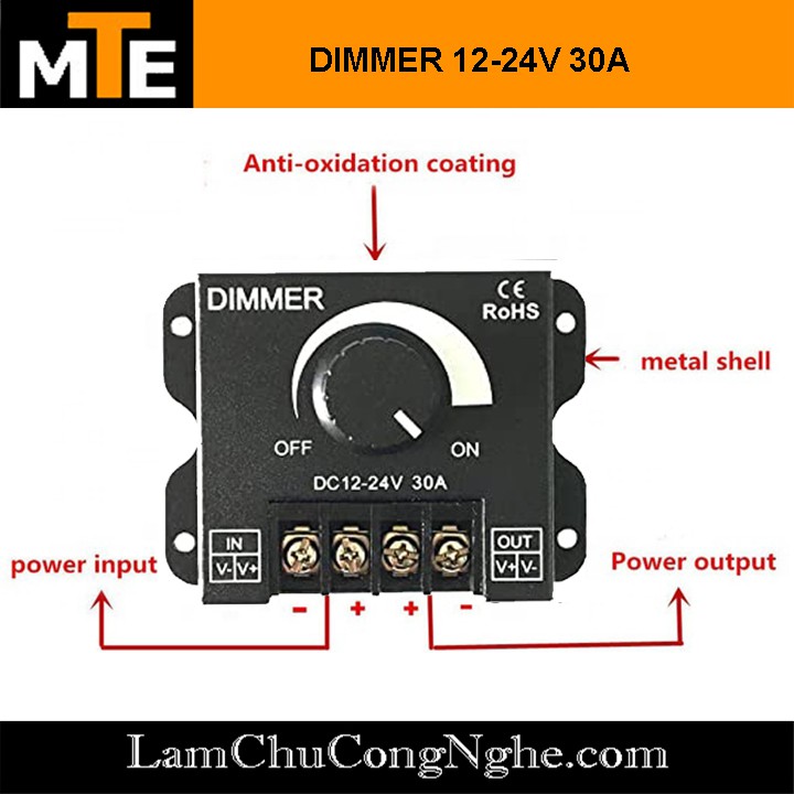 DIMMER LED 12-24V 30A – thay đổi độ sáng đèn led, led dây 5050, 3528,..