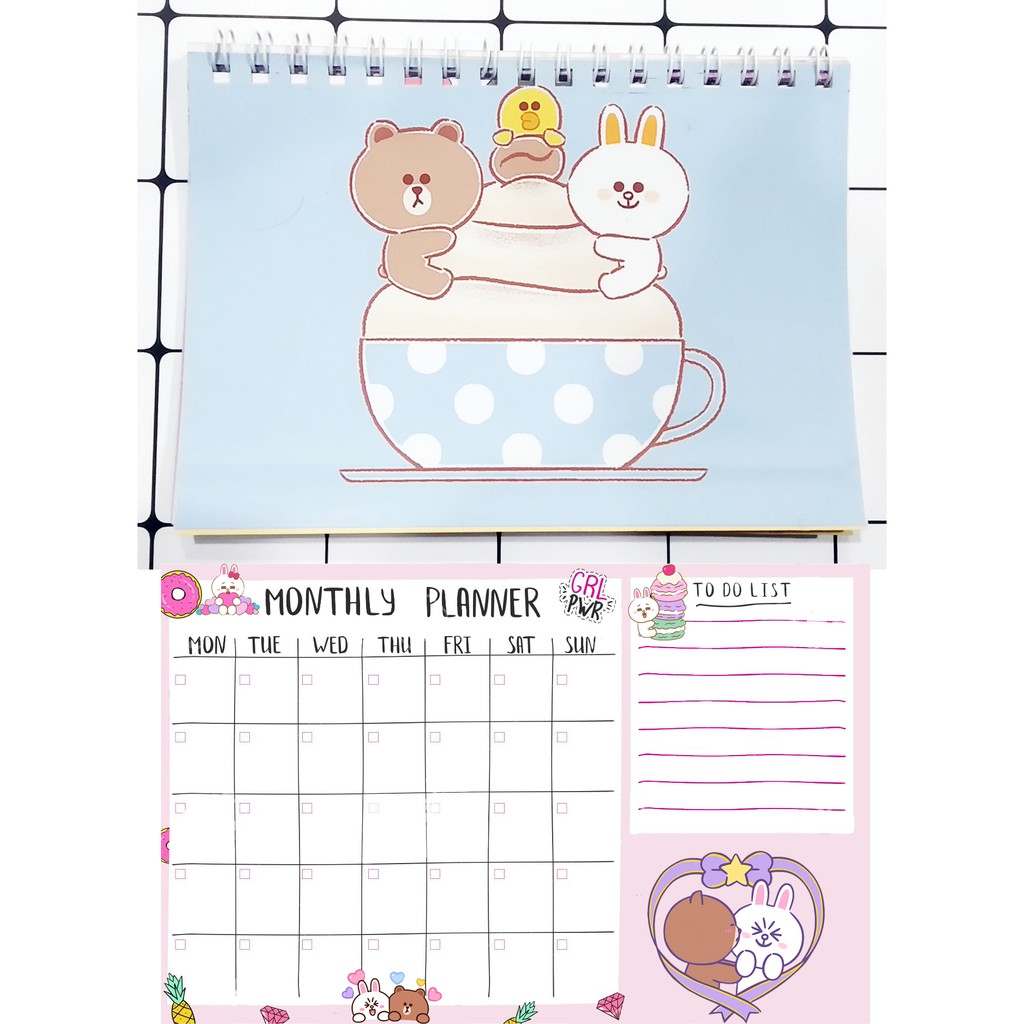 Sổ kế hoạch tháng gấu brown thỏ cony vịt sally MPI5 Monthly Planner 12 trang