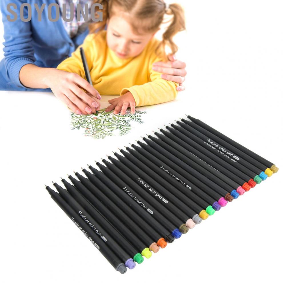 Soyoung 24 Fineliner Color Pens Set 0.4mm Thin Tip Colors Watercolor Design Micro Line Precise Control Marker