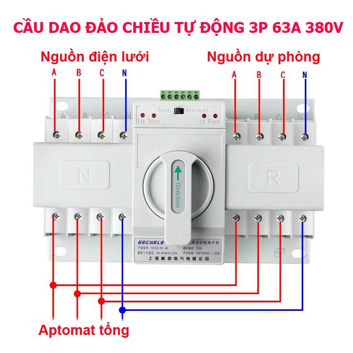 Chuyển nguồn tự động ATS 3 pha 4 cực 4P 63A IJJ - Cầu dao đảo chiều tự động 2 nguồn điện 3 pha