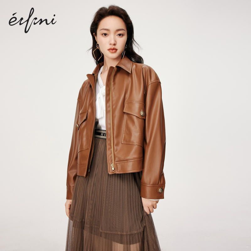 T547 Áo khoác da & Chân váy midi xuất dư của EIFINI
