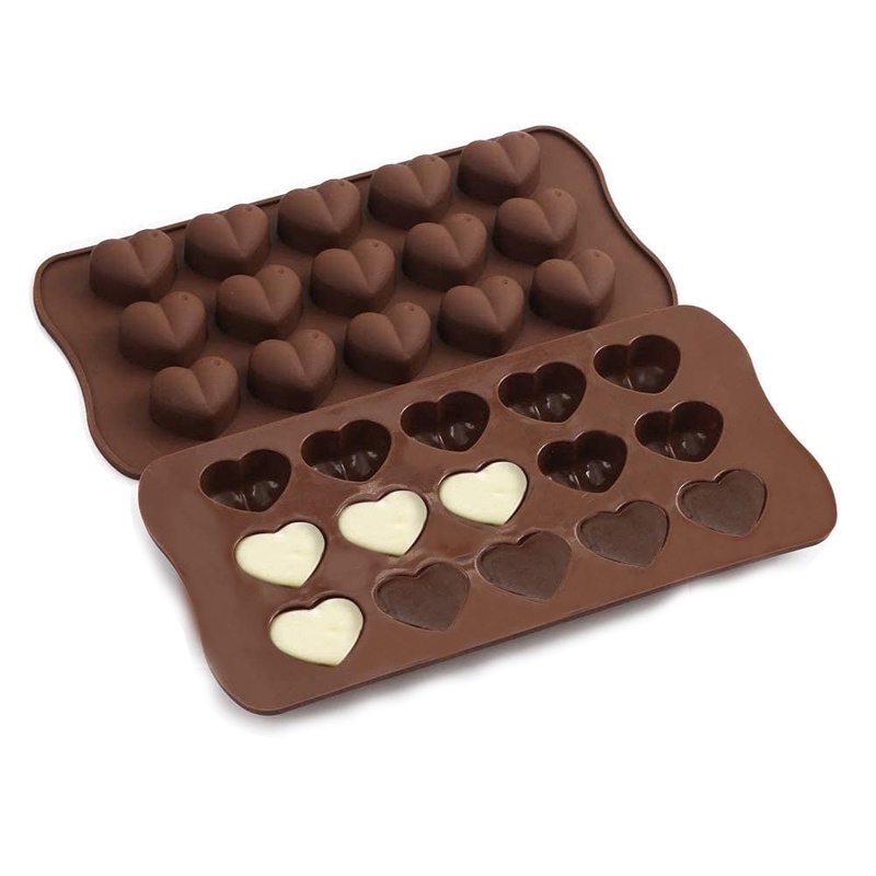 Khuôn silicon socola valentine, khuôn socola hình 15 trái tim an toàn