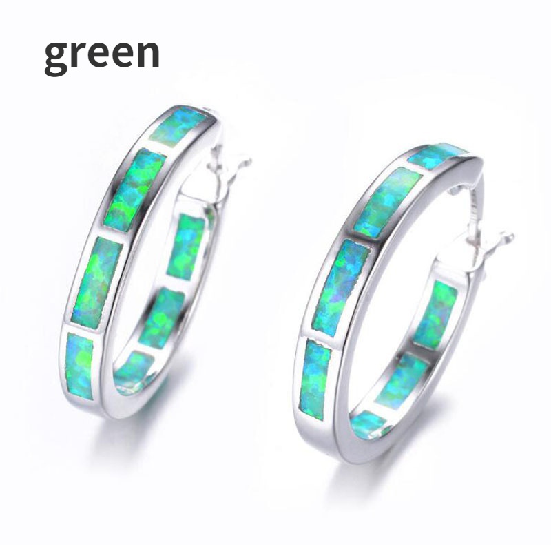 Bông Tai Mạ Bạc 925 Dáng Tròn Đính Đá Opal Thời Trang Cho Nữ
