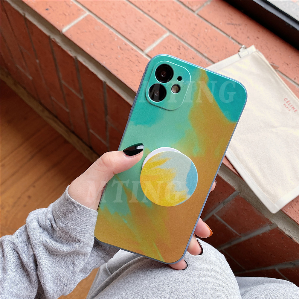 Samsung Galaxy A12 A10 A20 A30 A50 A50S A30S A10S A51 A71 J4 Plus J7 Prime Cute Colorful Soft TPU Candy Phone Cover With WaterColor Holder Rain