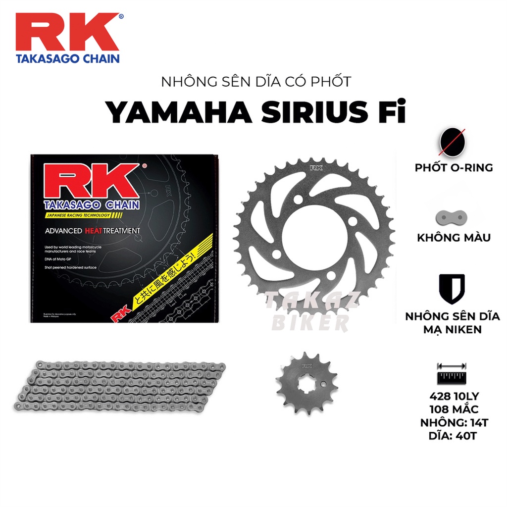 Nhông sên dĩa RK xe Yamaha Sirius FI Có Phốt Cao Su thương hiệu JAPAN Hàng made in Malaysia