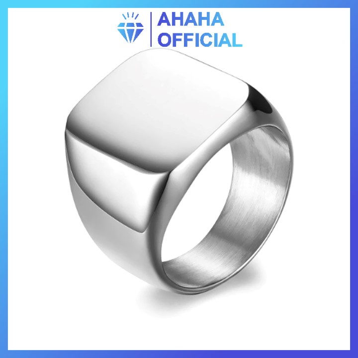 Nhẫn nam inox cao cấp thời trang rẻ đẹp kiểu mặt trơn vuông to ahaha.officical màu trắng thép không gỉ PTNNA23