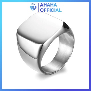 Nhẫn nam inox cao cấp thời trang rẻ đẹp kiểu mặt trơn vuông to ahaha.officical màu trắng thép không gỉ PTNNA23