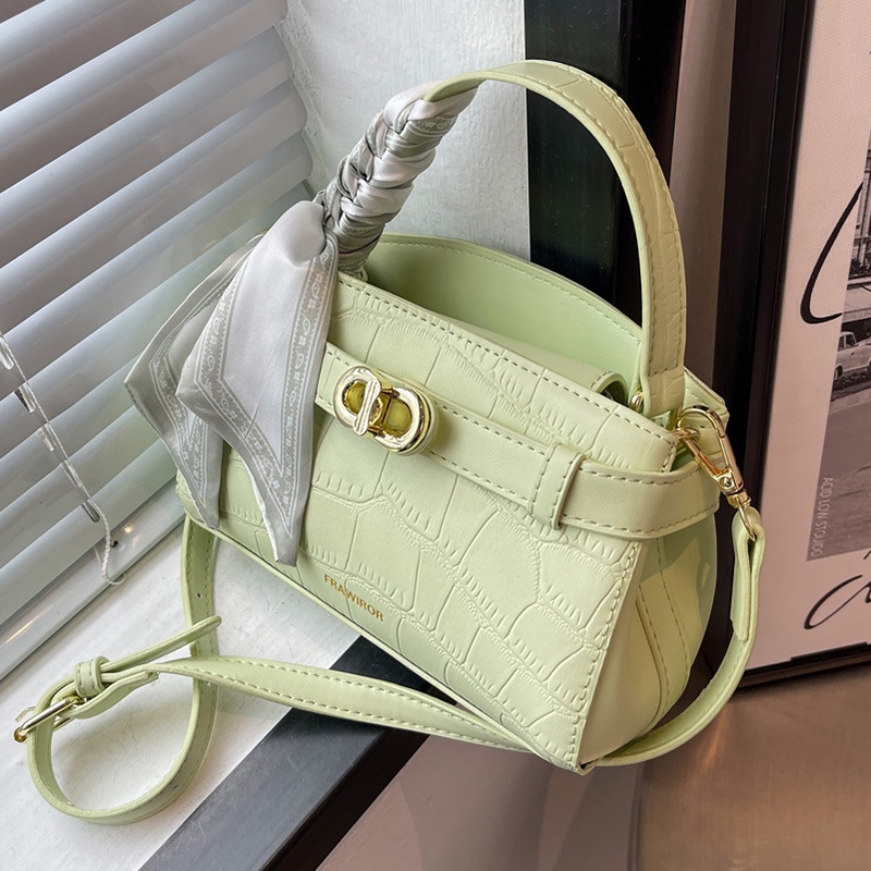 IELGY Túi đeo vai IELGY phối với khăn lụa và họa tiết vân đá thời trang Hàn Quốc cho nữ