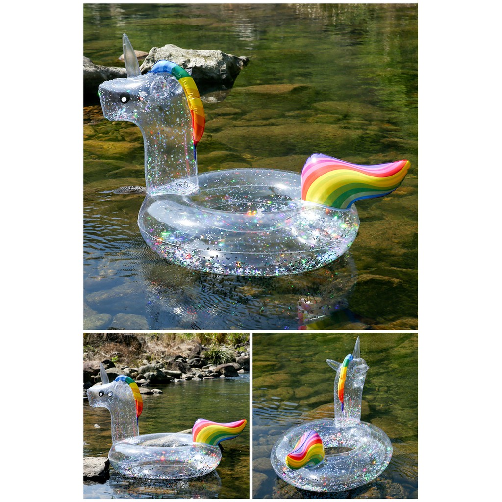 Đồ chơi phao bơm hơi hình tròn trong suốt lấp lánh hình hồng hạc/ kỳ lân cho người lớn