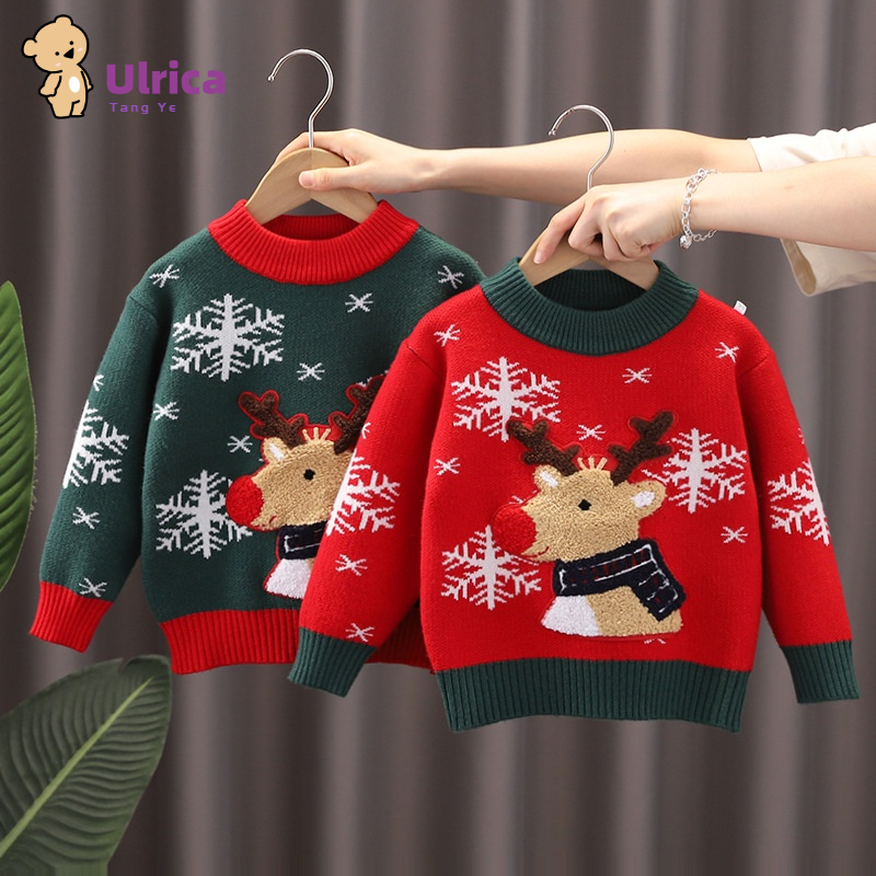 Áo sweater Chui Đầu Tay Dài Giáng Sinh Mới Cho Bé Trai Và Bé Gái Han Fan Xiaotong Deer