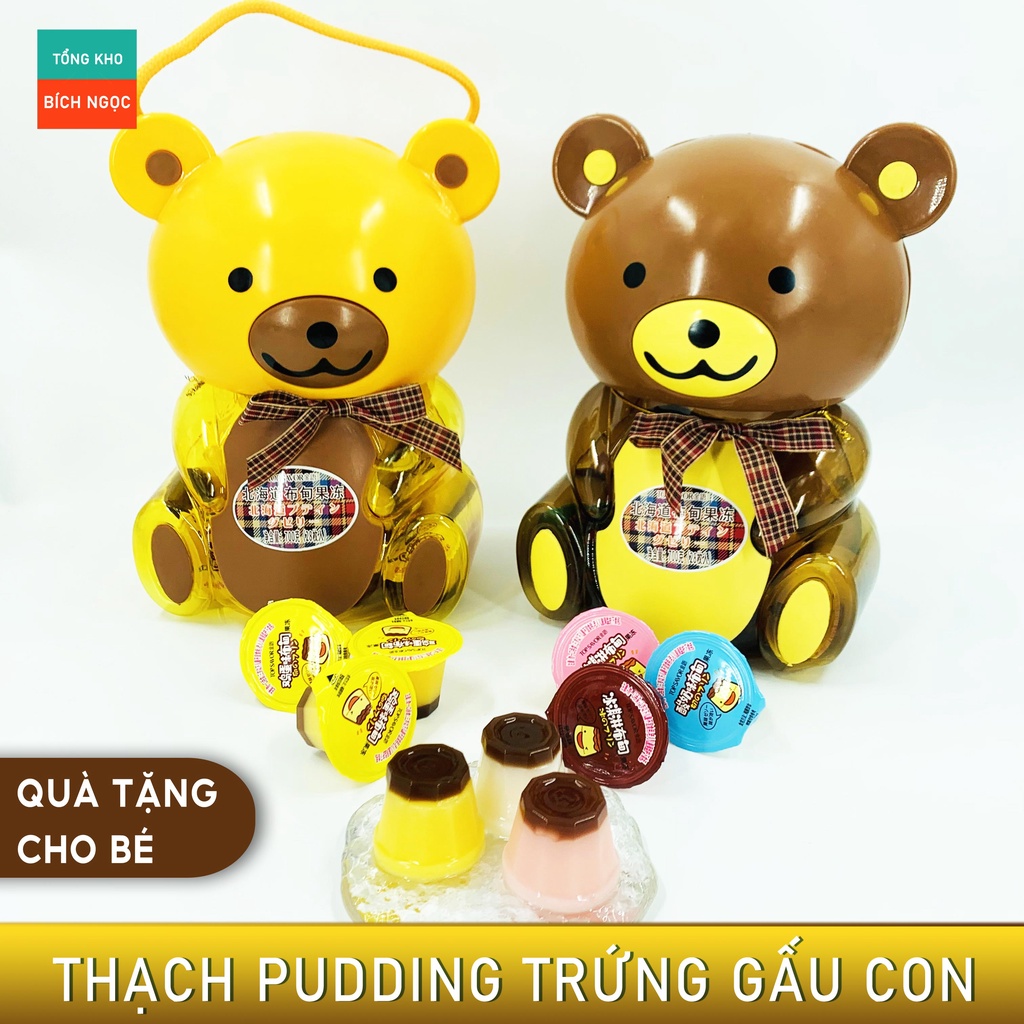 Thạch Pudding trứng hình gấu vị ngon tuyệt - Hộp làm quà tặng tết thiếu nhi, dịp trung thu cho các bé
