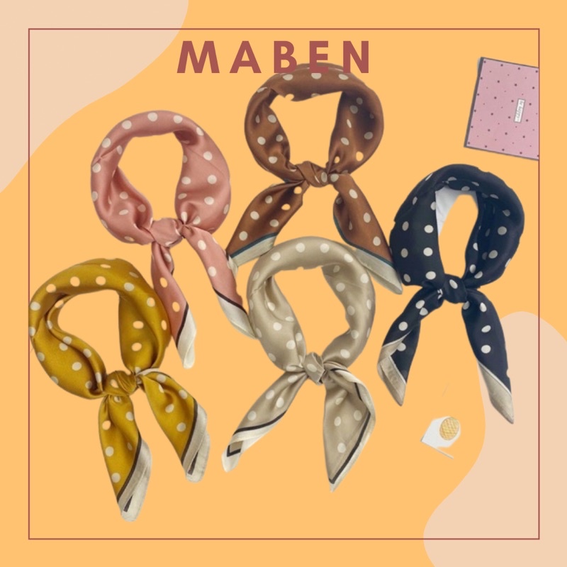 Khăn Turban lụa chấm bi choàng cổ ( có thể dùng quấn thành áo) size 70cm - Maben