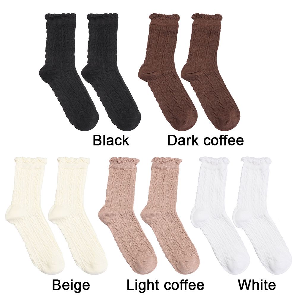 Vớ Cotton Dài Phối Ren Màu Trắng / Đen Đơn Giản Thoáng Khí Phong Cách Lolita Dành Cho Nữ Mihan1