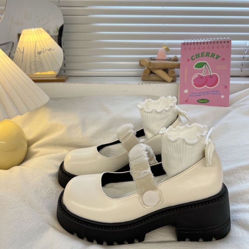 Giày lolita nữ độn đế cao quai chun nhún,Giày da ulzzang nữ phong cách Hàn Quốc LT58