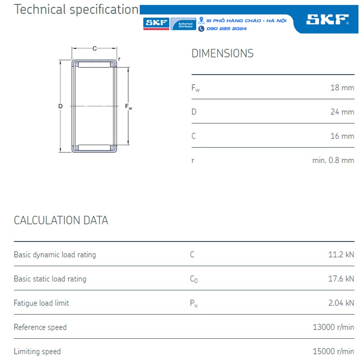 VÒNG BI SKF HK 1816 chính hãng