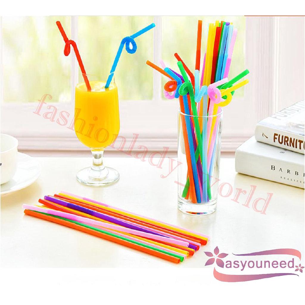 100 Ống hút nhựa dài 26cm nhiều màu sắc có thể uốn cong tạo hình