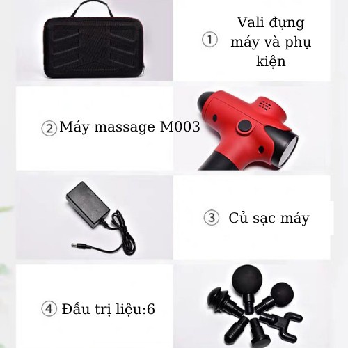 Súng massage 6 đầu 30 chế độ - Máy massage EM009 toàn thân cầm tay 6 đầu, Súng mát xa cơ cho người tập GYM