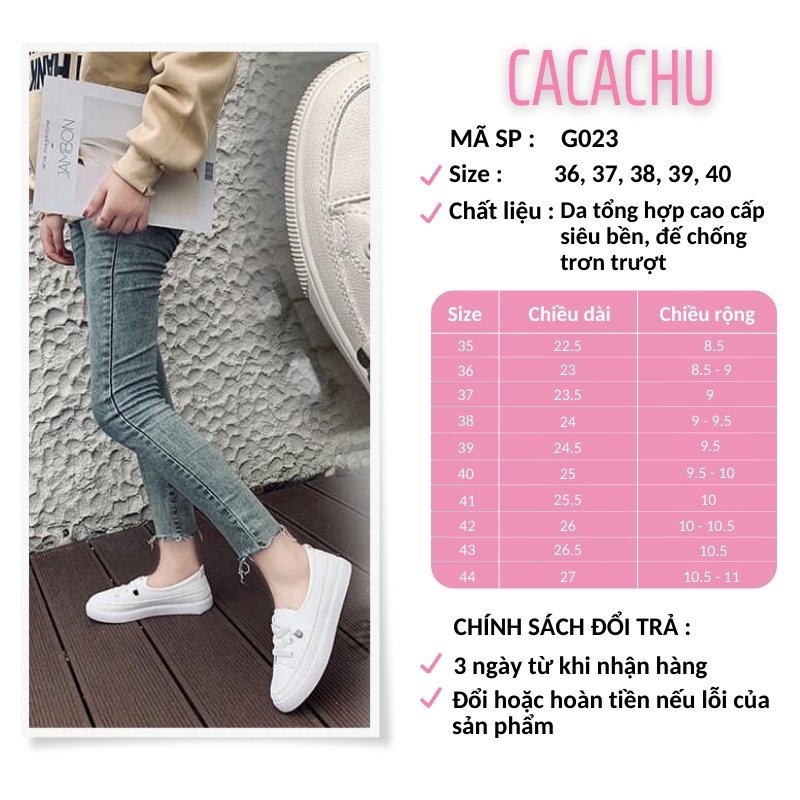 Giày thể thao nữ Slip On buộc dây 2 phân hàng đẹp hot trend 2021 CACACHU G023, giày lười nữ dây rút 2 màu trắng kem