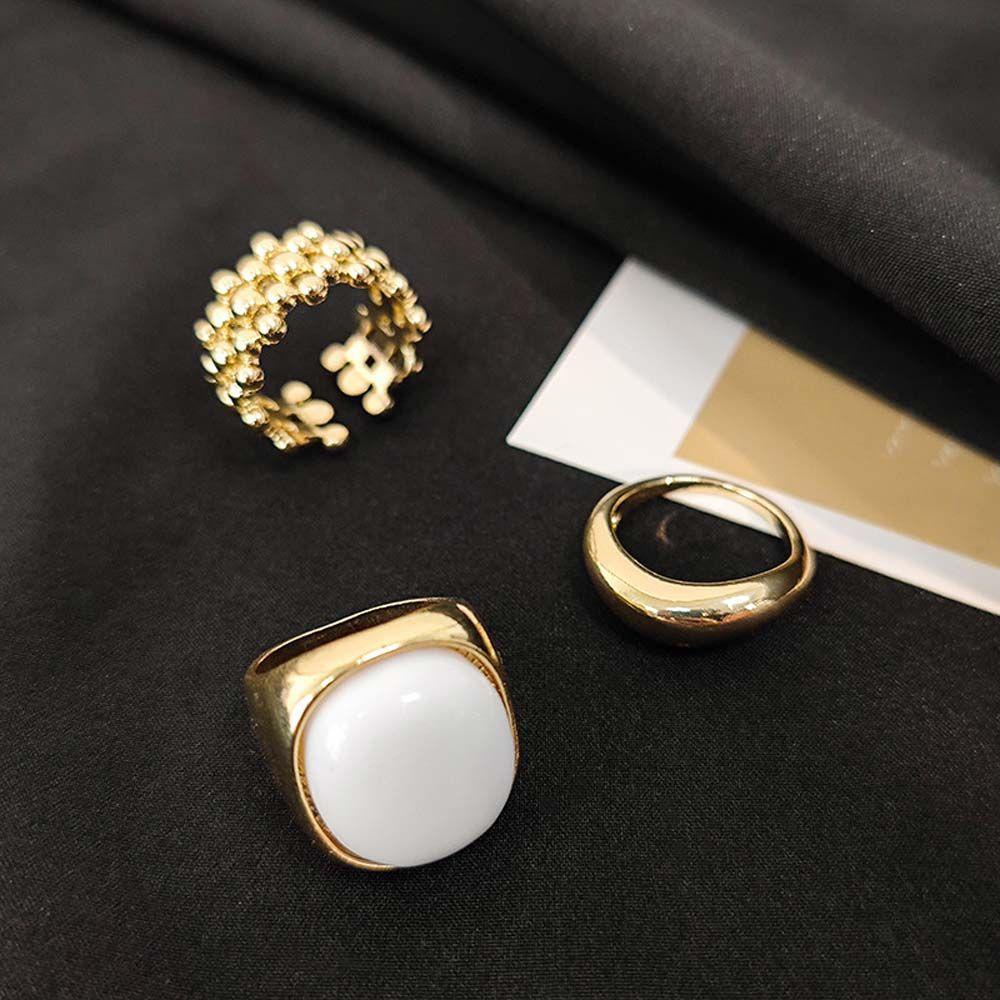 Bộ 3 Nhẫn Đeo Đốt Ngón Tay Màu Trắng Phong Cách Vintage|Nhẫn Hở Kim Loại Họa Tiết Hình Học Nhiều Màu Thời Trang