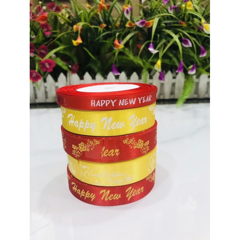Ruy băng Chúc Mừng Năm Mới / Happy New Year màu pastel đón tết, trang trí quà tqajng, gói quà