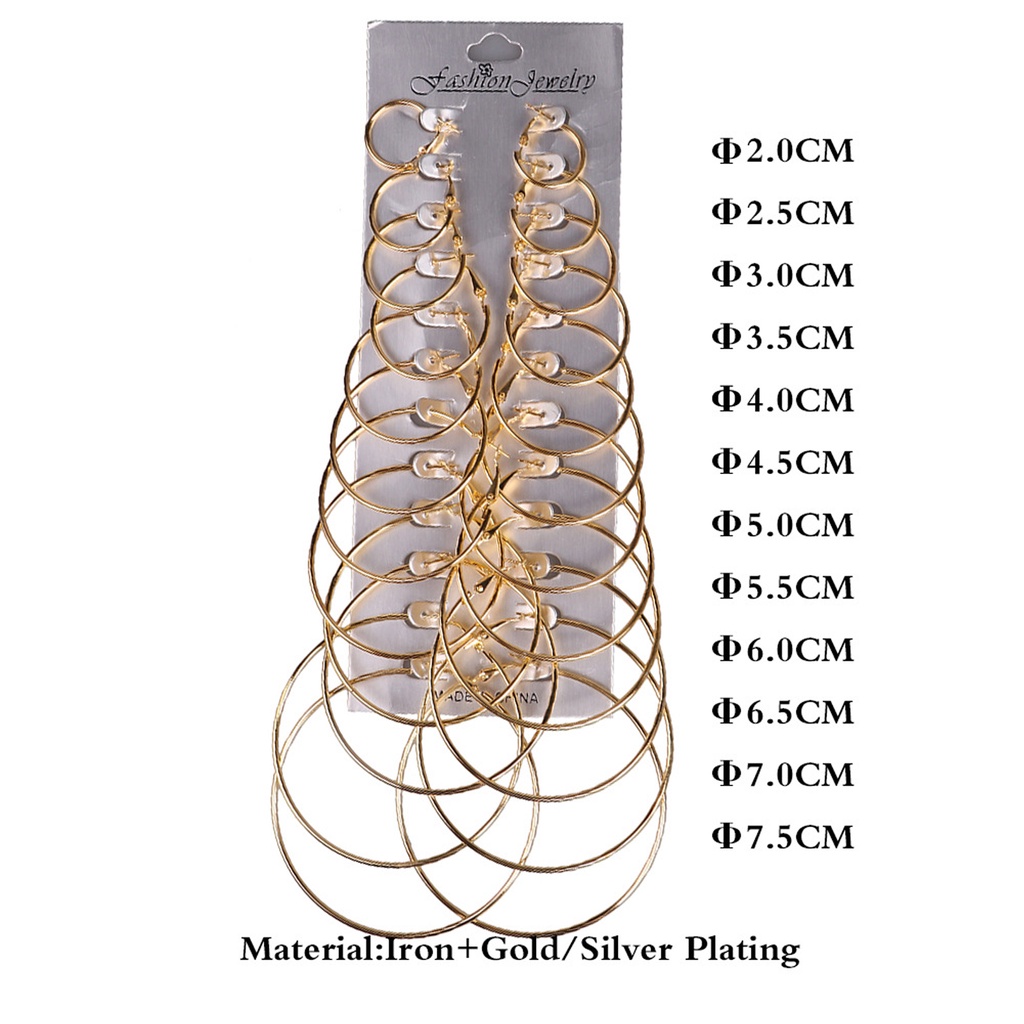 Set 12 đôi khuyên tai tròn mạ vàng / bạc thời trang cá tính dành cho nữ