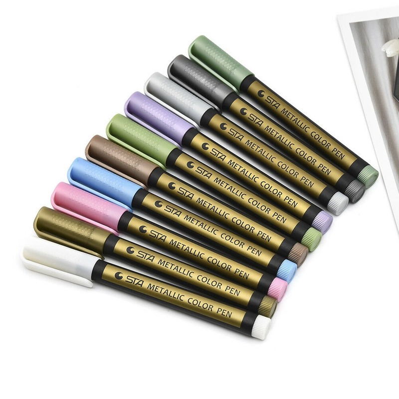 Colourful Paint Marker Pens Metallic Sheen Glitter Calligraphy Arts DIY Album Marking Highlighting Brush Tips