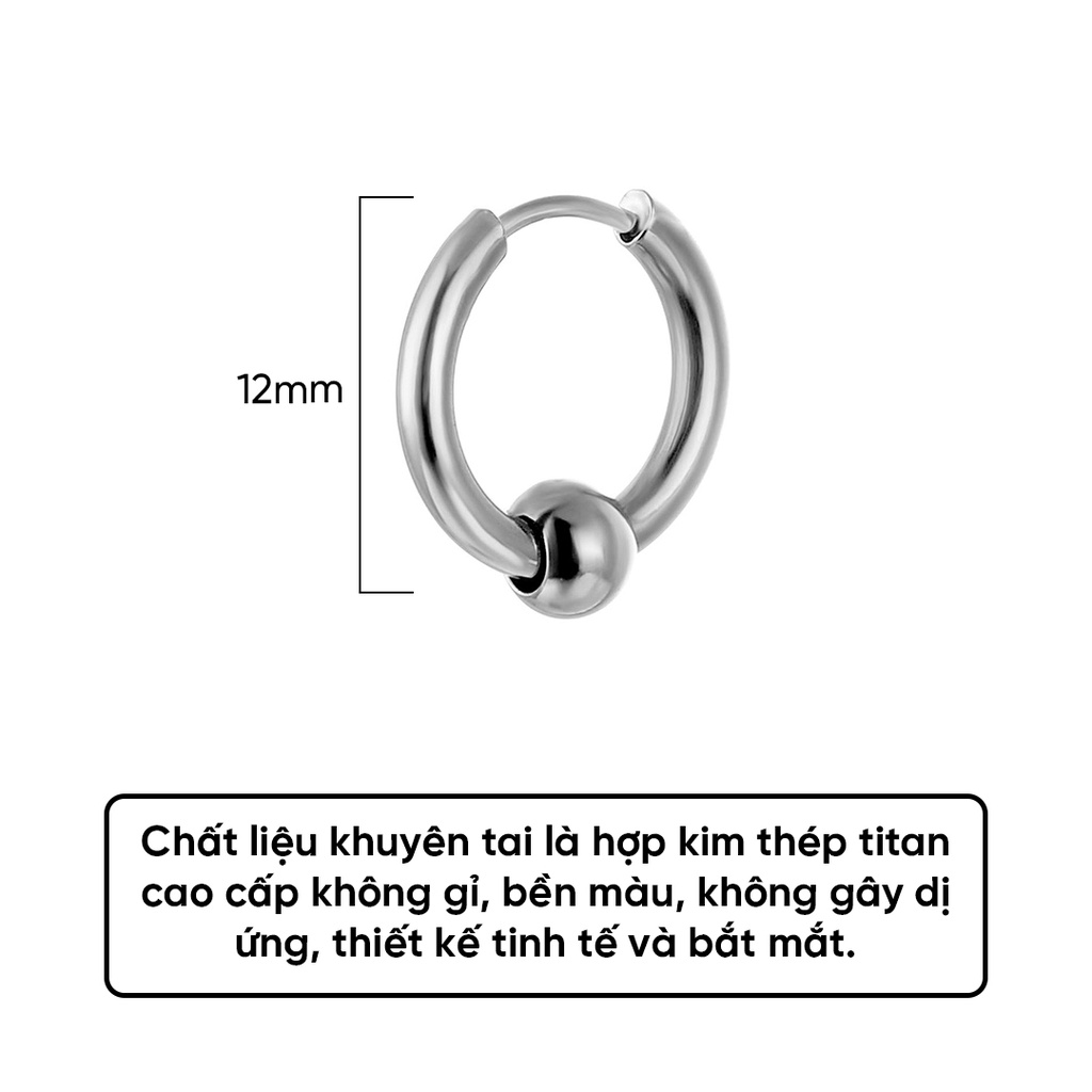Khuyên Tai Bông Tai Nam Nữ Tròn Charm Bi Thép Titan Không Gỉ