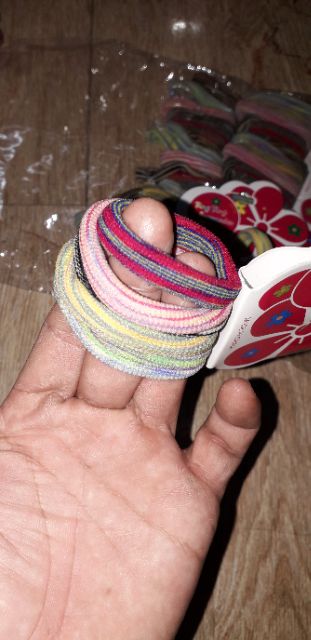 Sét 6 dây cột tóc bằng vải sọc có nhiều màu sắc khác nhau rất đẹp bông hoa