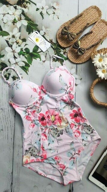bikini liền mảnh họa tiết hoa hồng đáng yêu