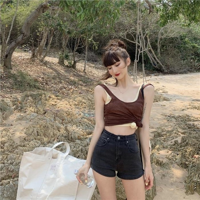 Quần Short Jeans Lưng Cao Phong Cách Retro Cho Nữ