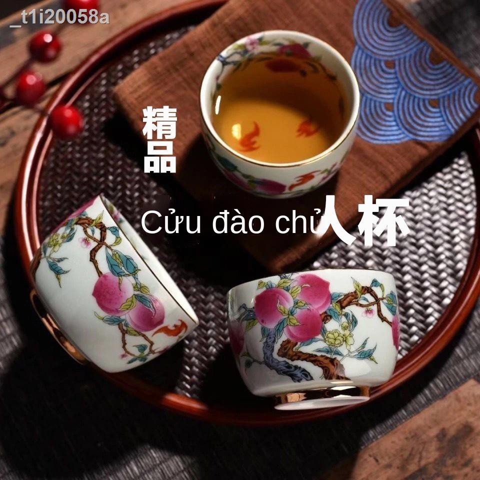 Cổ Cửu đào Master Cup Cốc xi lanh dung tích lớn Men tráng men trên tường Shou Peach Tea Cup Kung Fu