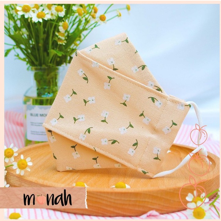 Khẩu trang vải kháng khuẩn linen cotton 3 lớp nhiều màu hoa nhí cổ điển dễ thương | BigBuy360 - bigbuy360.vn