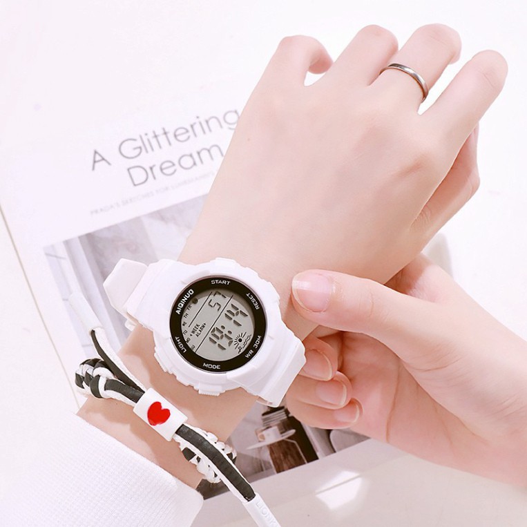 [G02] Đồng hồ điện tử nữ Aiqiuno HK01 full chức năng, thể thao cá tính, mặt tròn cực đẹp, kiểu dáng Hàn Quốc S023