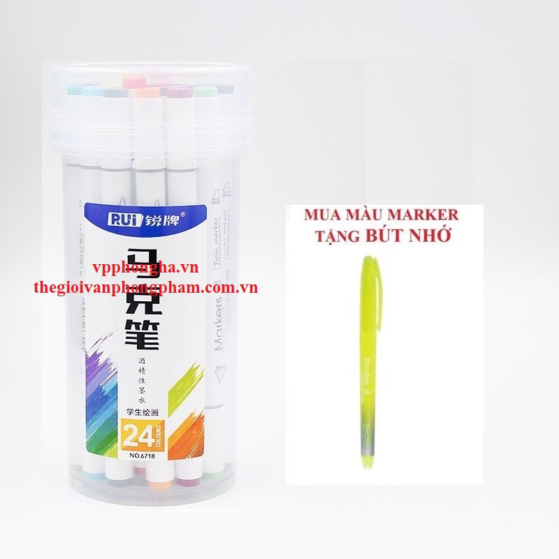 Bút màu Marker 24 màu RUI 6718-24 (Tặng bút nhớ dòng)