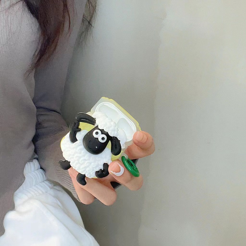 Vỏ Bảo Vệ Hộp Sạc Tai Nghe Bluetooth airpods 1 / 2 pro / 3 Bằng tpu Mềm Họa Tiết Chú Cừu Lượn Sóng Dễ