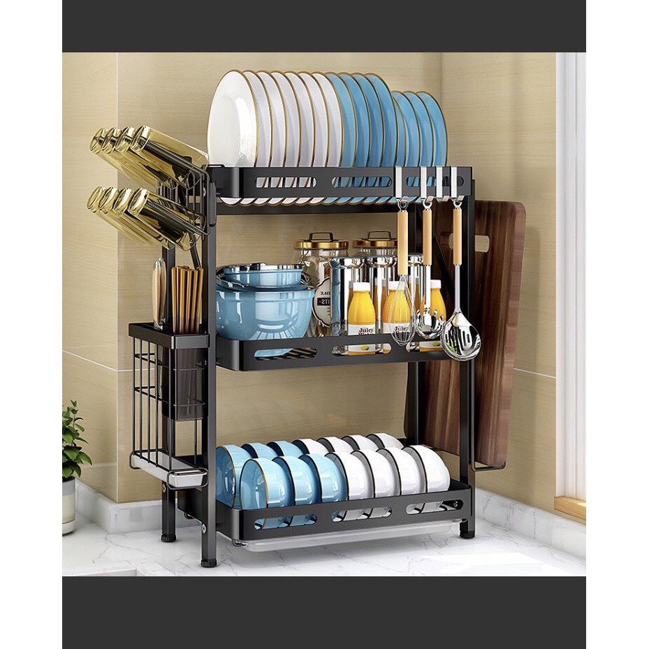 Kệ Để Chén Đĩa Thông Minh Gấp Gọn Khung Sắt Sơn Đen Cao Cấp | BigBuy360 - bigbuy360.vn