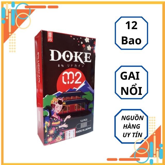 Bao Cao Su Doke 002 12 Bao - Chống Tụt, Loại Trơn Và Gai Nổi , Siêu Mỏng, Kéo Dài Thời Gian Quan Hệ