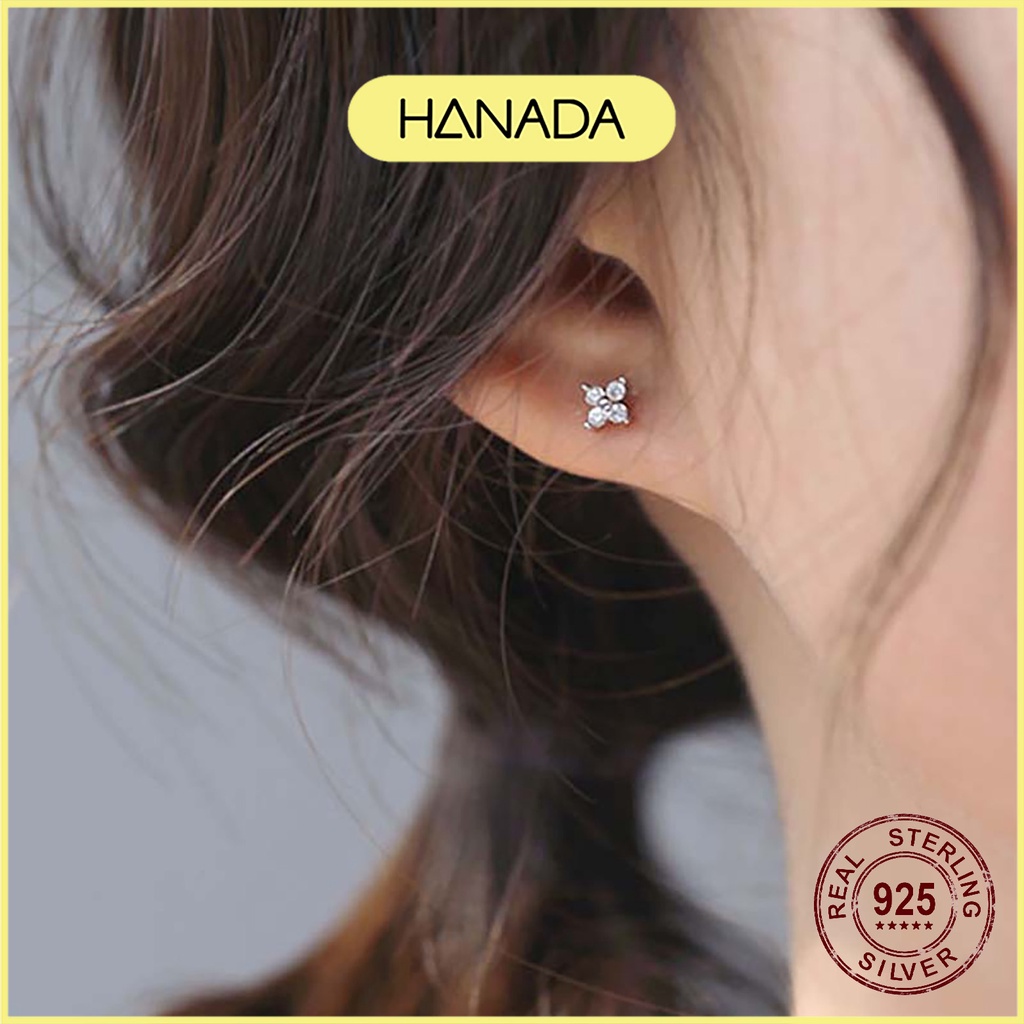 Bông Tai Bạc 925 Hanada Bông Nụ Hoa Đá Đơn Giản 0767 D13