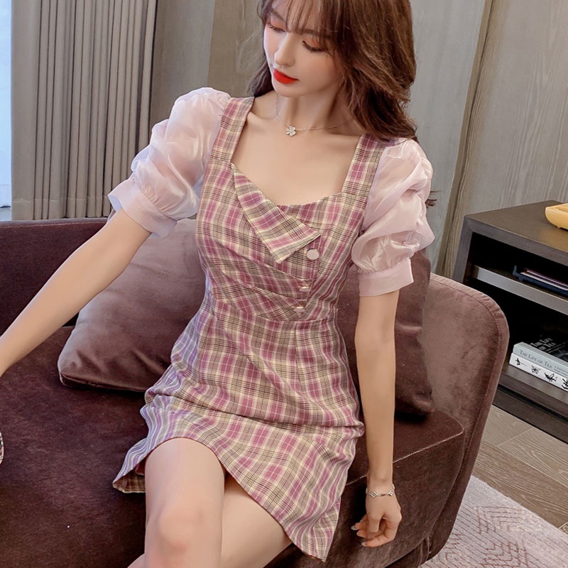 IELGY   Đầm Tím Cổ Vuông Có Khóa Kéo Thời Trang Cho Nữ