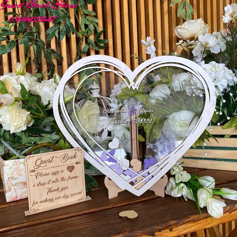 Hộp Thả Tim Cưới Viền Trắng | Thao Wedding Guestbook